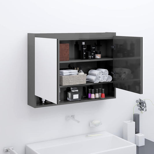 Mirror Cabinet | Shining grey | MDF with melamine surface, glass