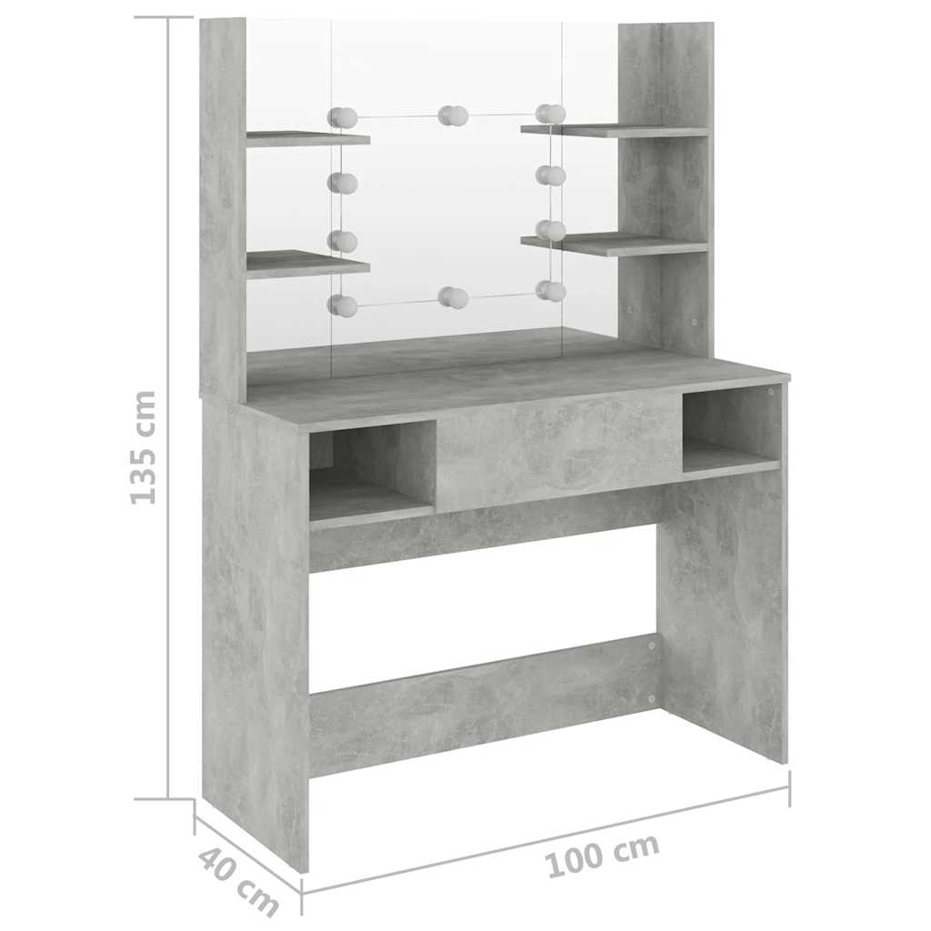 Makeup Table | Concrete grey | MDF with melamine surface | Medium