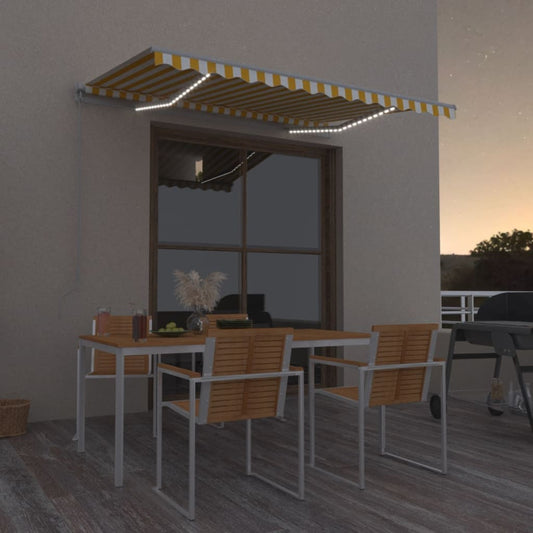 3068883 vidaXL Manual Retractable Awning with LED 350x250 cm Yellow and White (313200+313174)