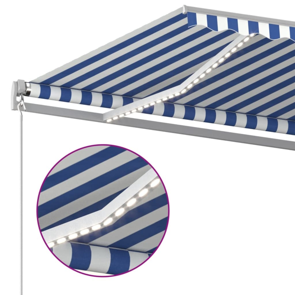 Retractable Awning | Blue and white | Powder-coated aluminium | Large