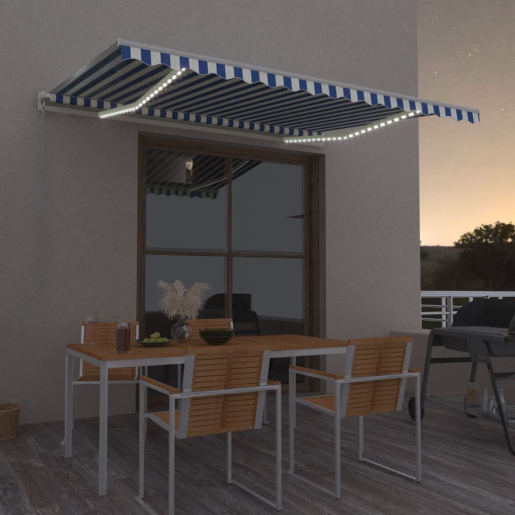Retractable Awning | Blue and white | Powder-coated aluminium | Large