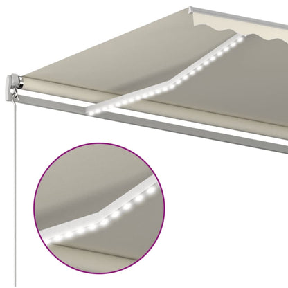 Manual Retractable Awning with LED 500x300 cm Cream