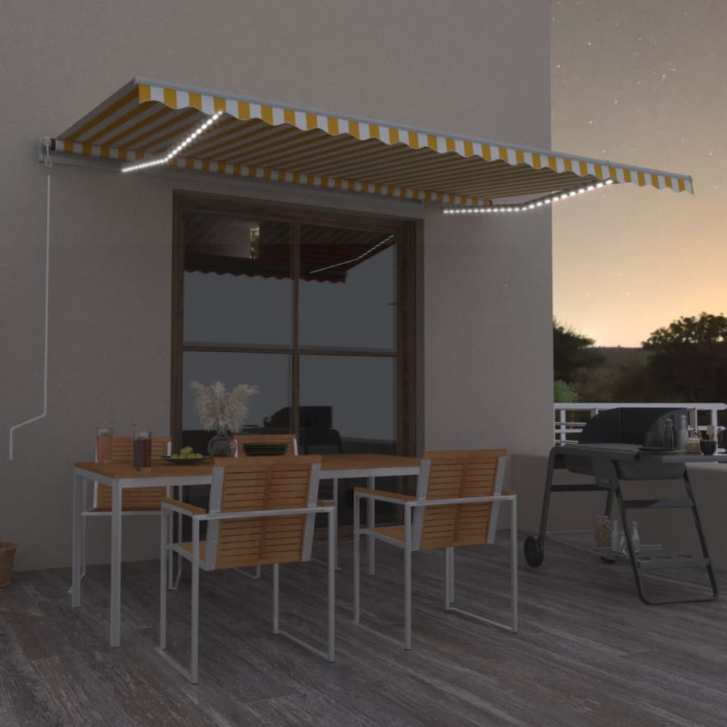 Manual Retractable Awning with LED 500x300 cm Yellow and White