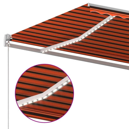 Manual Retractable Awning with LED 600x300 cm Orange and Brown