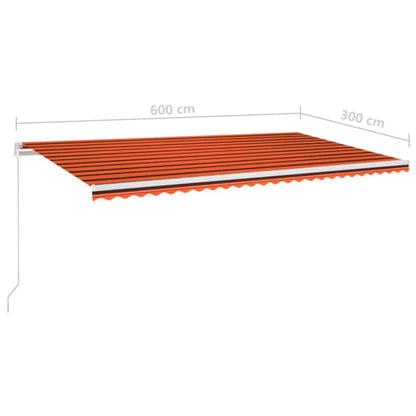 Manual Retractable Awning with LED 600x300 cm Orange and Brown