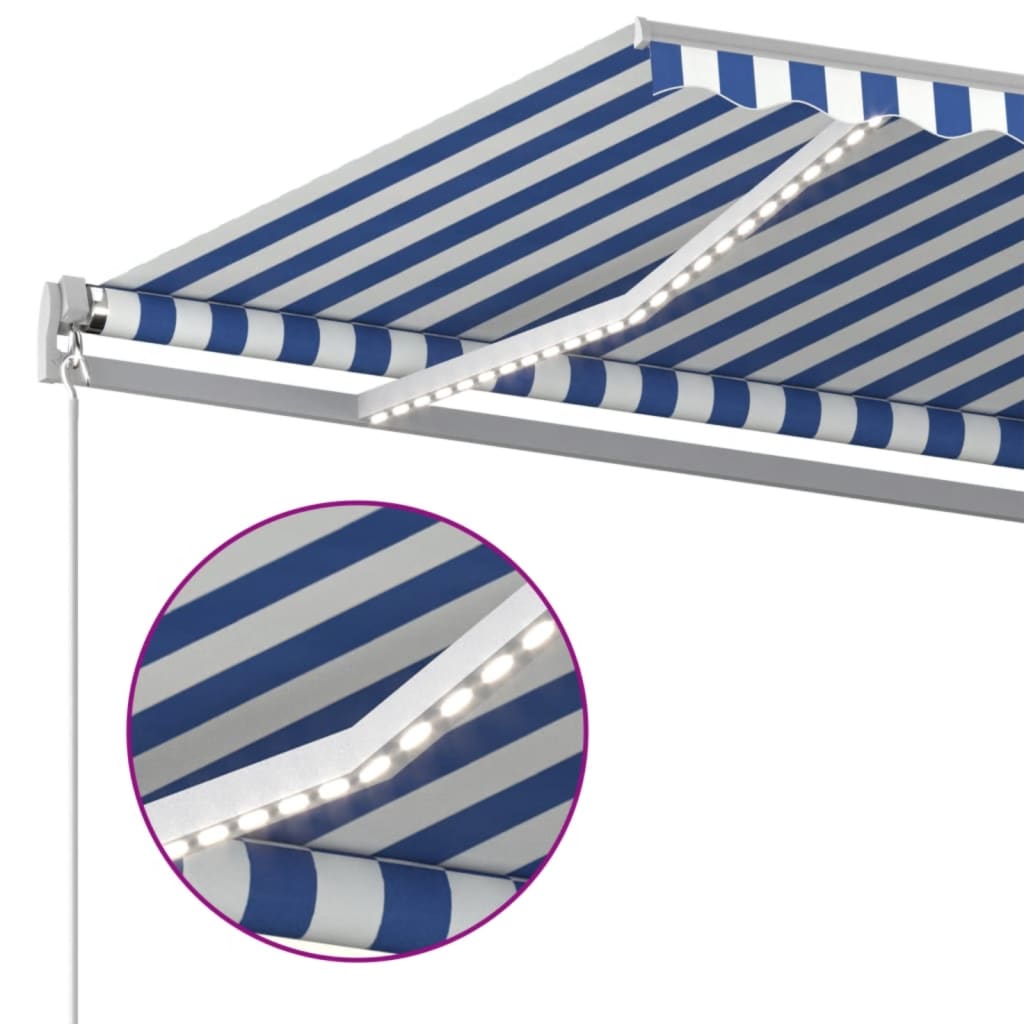 Manual Retractable Awning with LED 500x350 cm Blue and White