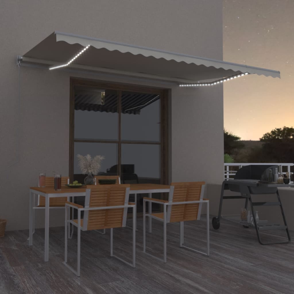 Manual Retractable Awning with LED 500x350 cm Cream