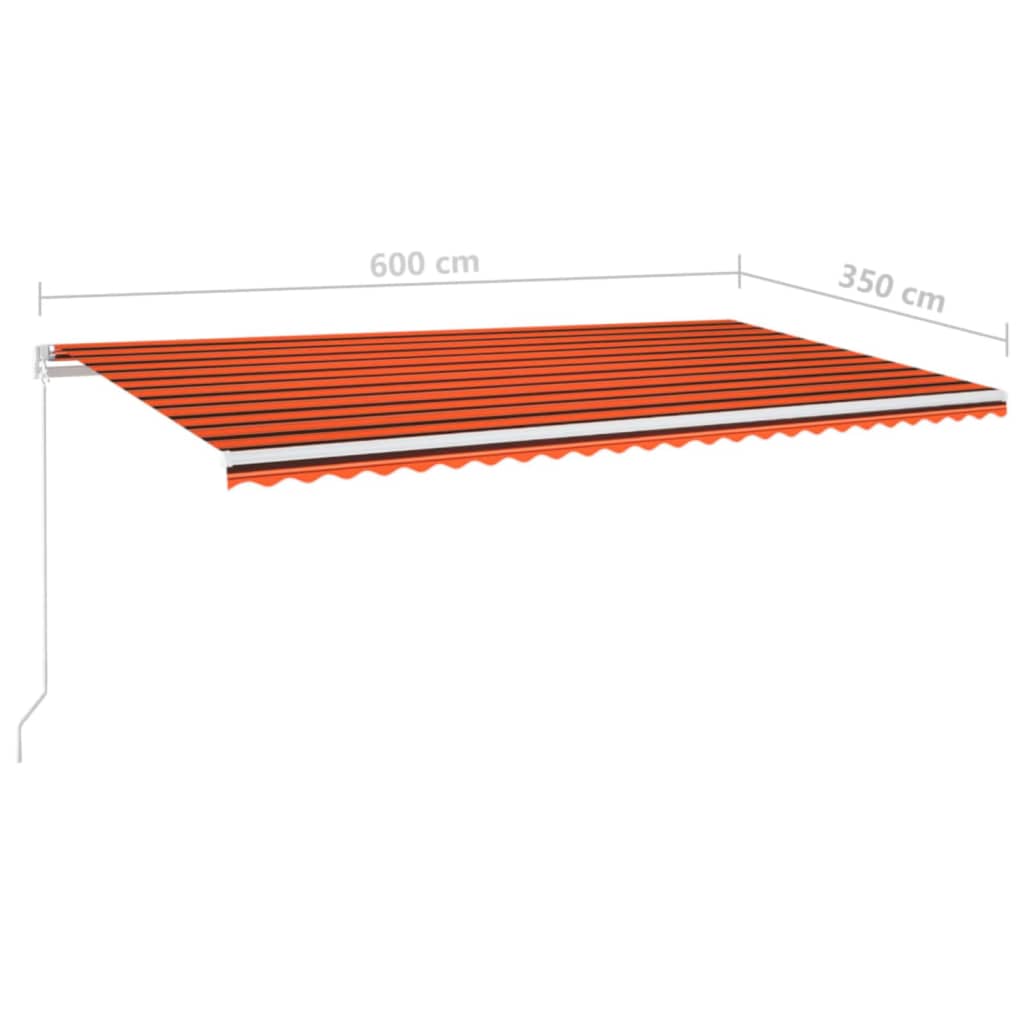 Manual Retractable Awning with LED 600x350 cm Orange and Brown