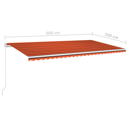 Manual Retractable Awning with LED 600x350 cm Orange and Brown