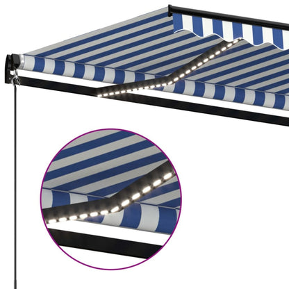 Manual Retractable Awning with LED 500x300 cm Blue and White