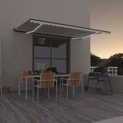 Manual Retractable Awning with LED 500x300 cm Cream