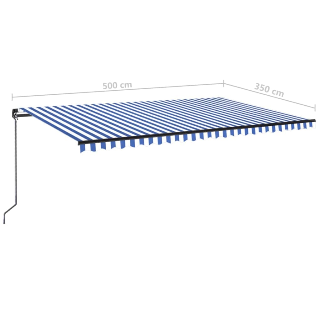 Manual Retractable Awning with LED 500x350 cm Blue and White