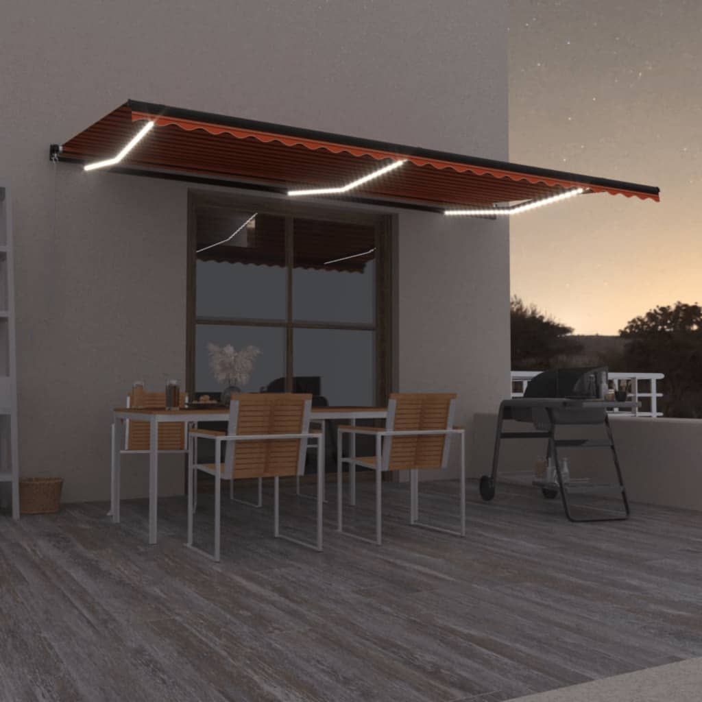 Manual Retractable Awning with LED 600x350 cm Orange and Brown