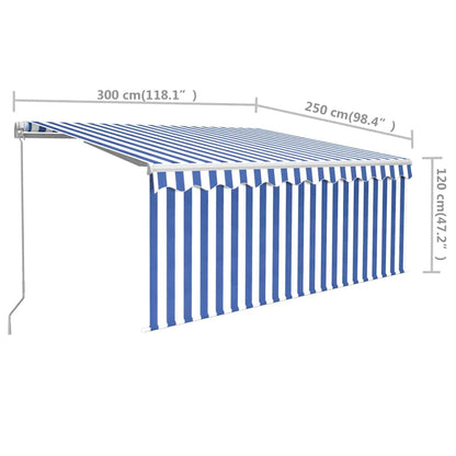 Manual Retractable Awning with Blind 3x2.5m Blue&White