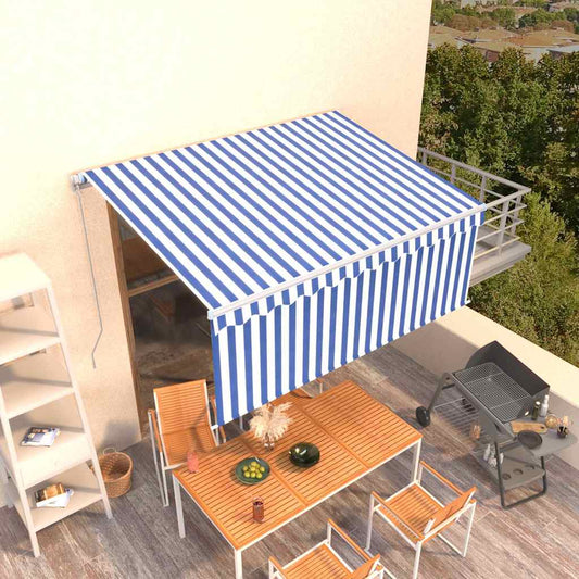 Manual Awning 3 x 2.5 m Blue and White Stripe 100% Polyester