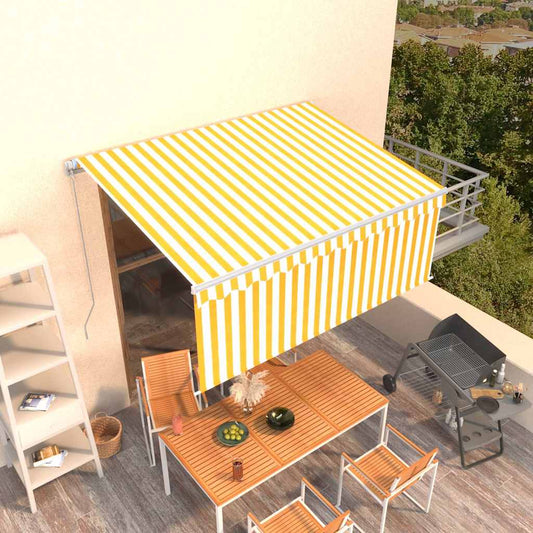 Manual Awning 3 x 2.5 m Yellow and White Stripe 100% Polyester