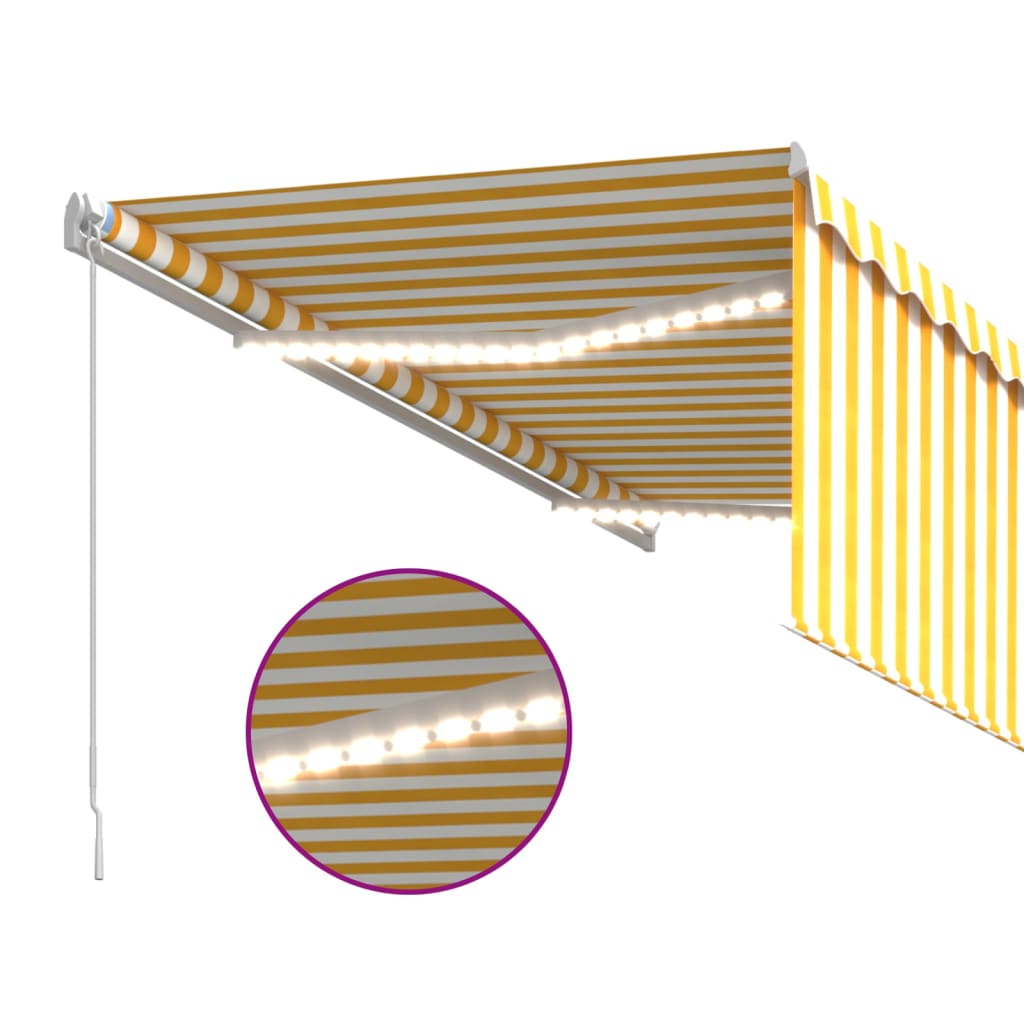 3069283 vidaXL Manual Retractable Awning with Blind&LED 3,5x2,5m Yellow&White (313200+313174+313282)