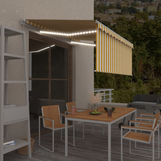 3069283 vidaXL Manual Retractable Awning with Blind&LED 3,5x2,5m Yellow&White (313200+313174+313282)