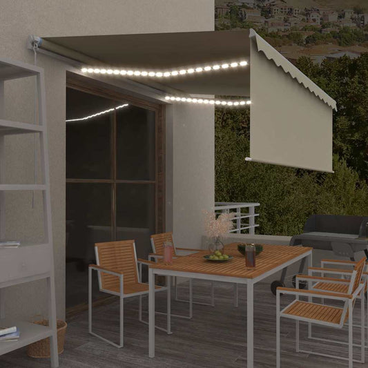 Manual Awning with Solar LED 4 x 3 m Cream 100% Polyester