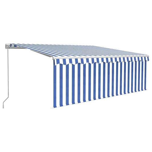 Manual Awning with Solar LED 4.5 x 3 m Blue and White Stripe