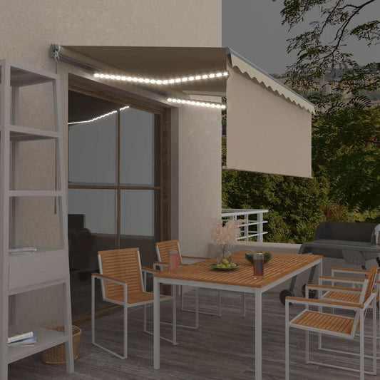 Manual Awning with Solar LED 3.5 x 2.5 m Cream 100% Polyester