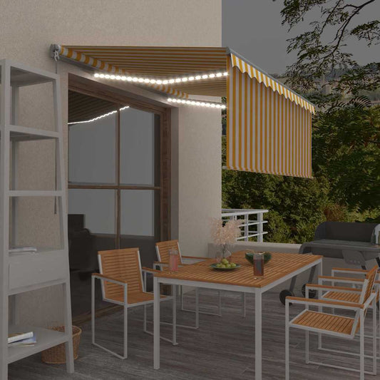3069403 vidaXL Manual Retractable Awning with Blind&LED 3,5x2,5m Yellow&White (313240+313174+313282)