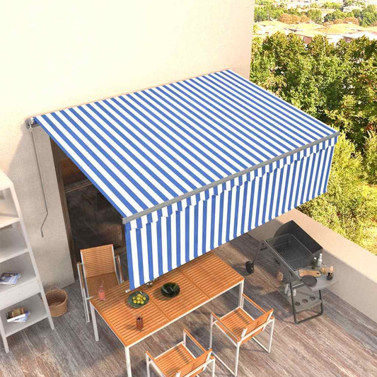 Manual Awning 4 x 3 m Blue and White Stripe 100% Polyester