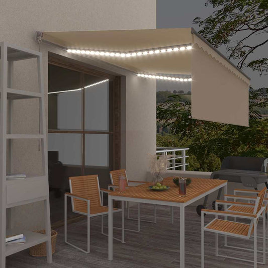 Manual Awning with Solar LED 4 x 3 m Cream 100% Polyester