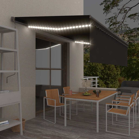 Manual Awning with Solar LED 5 x 3 m Anthracite 100% Polyester