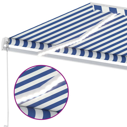 Manual Retractable Awning with LED 500x300 cm Blue and White