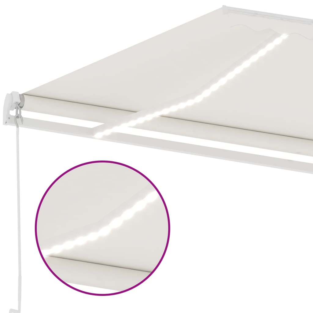 Manual Retractable Awning with LED 500x300 cm Cream