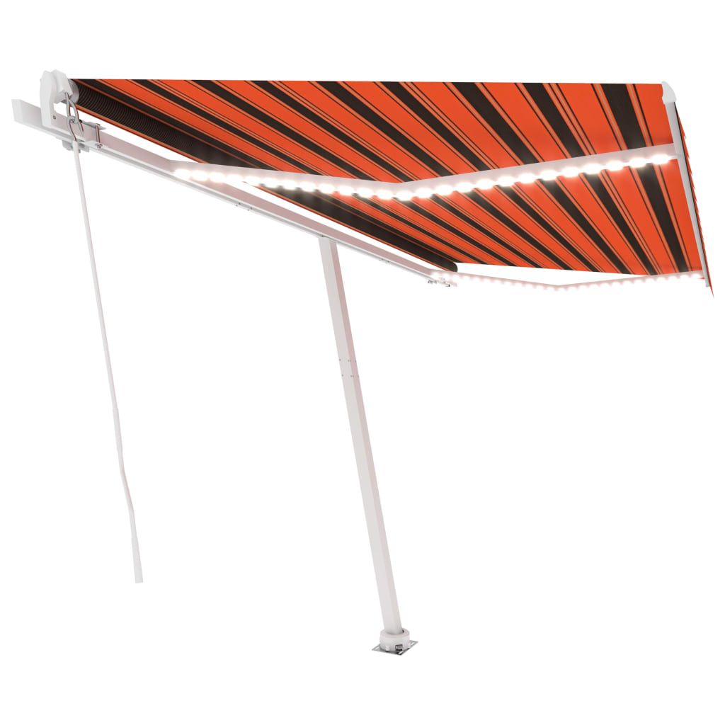 Manual Retractable Awning with LED 450x350 cm Orange and Brown