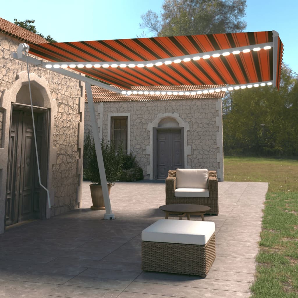 Manual Retractable Awning with LED 450x350 cm Orange and Brown