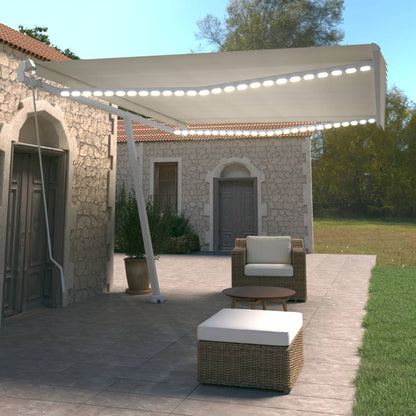 Manual Retractable Awning with LED 500x350 cm Cream