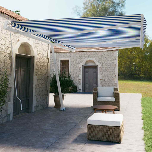 Manual Awning 6 x 3.5 m Blue and White Stripe 100% Polyester