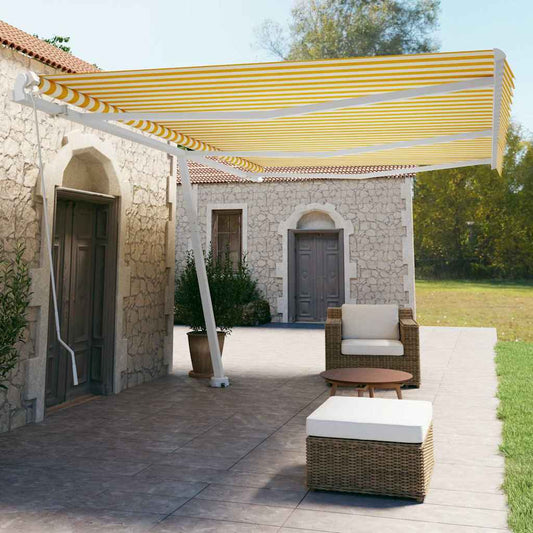 Manual Awning 6 x 3.5 m Yellow and White Stripe 100% Polyester