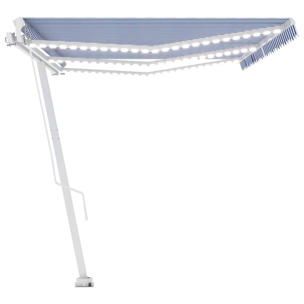 Manual Retractable Awning with LED 600x350 cm Blue and White