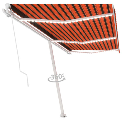 Manual Retractable Awning with LED 600x350 cm Orange and Brown