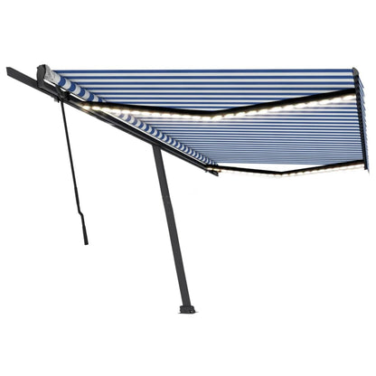 Manual Retractable Awning with LED 500x300 cm Blue and White