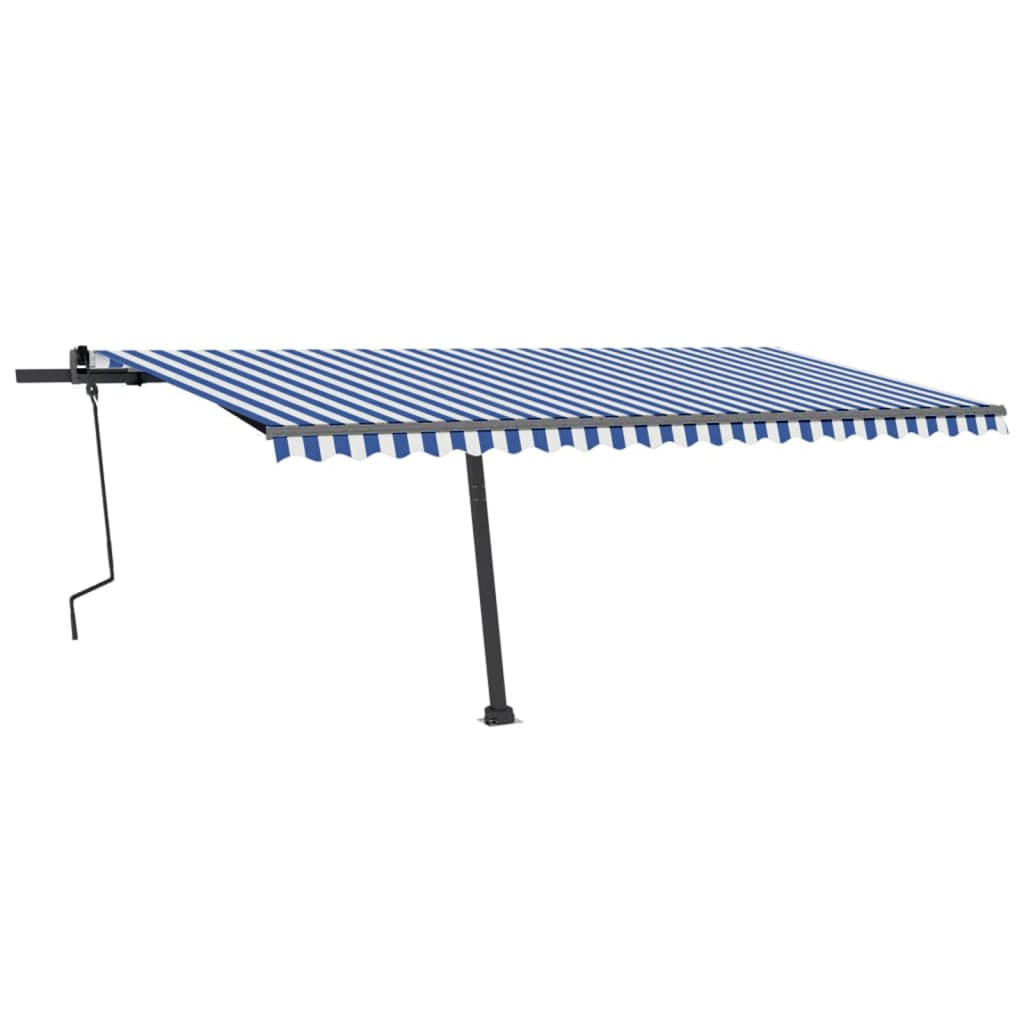 Manual Retractable Awning with LED 500x300 cm Blue and White