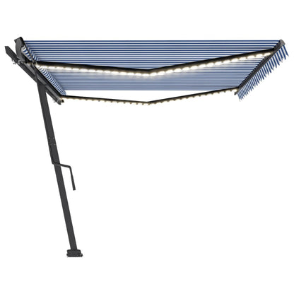 Manual Retractable Awning with LED 500x300 cm Blue and White