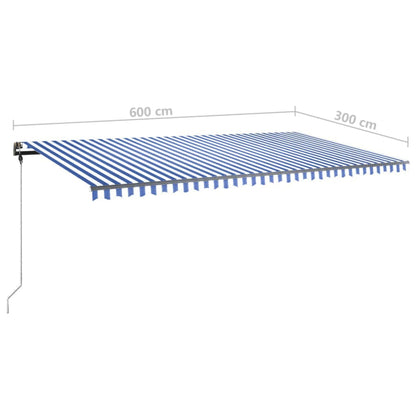 Manual Retractable Awning with LED 600x300 cm Blue and White