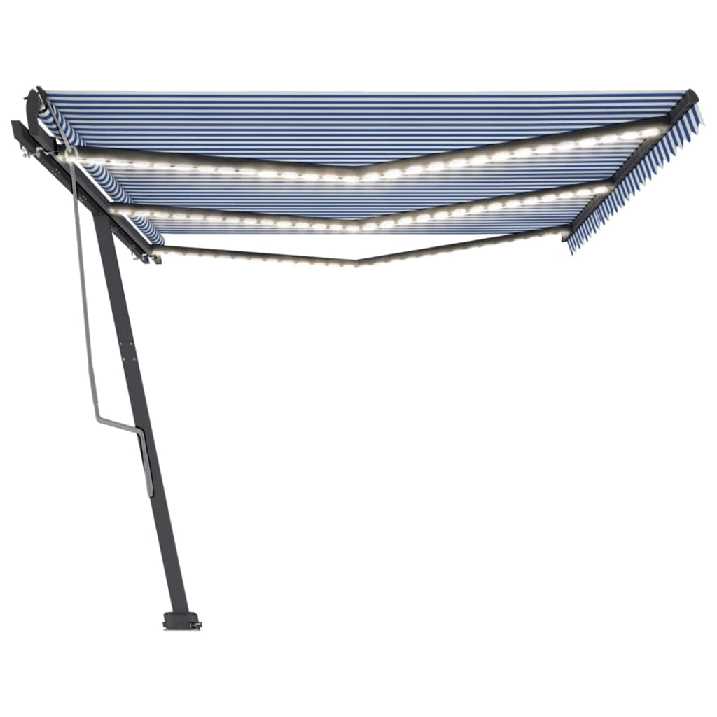 Manual Retractable Awning with LED 600x300 cm Blue and White