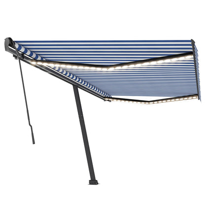 Manual Retractable Awning with LED 500x350 cm Blue and White