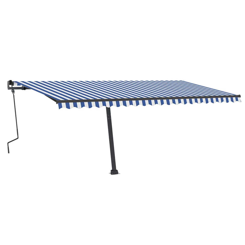 Manual Retractable Awning with LED 500x350 cm Blue and White