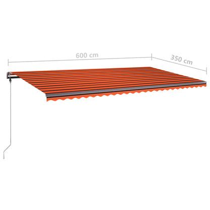 Manual Retractable Awning with LED 600x350 cm Orange and Brown