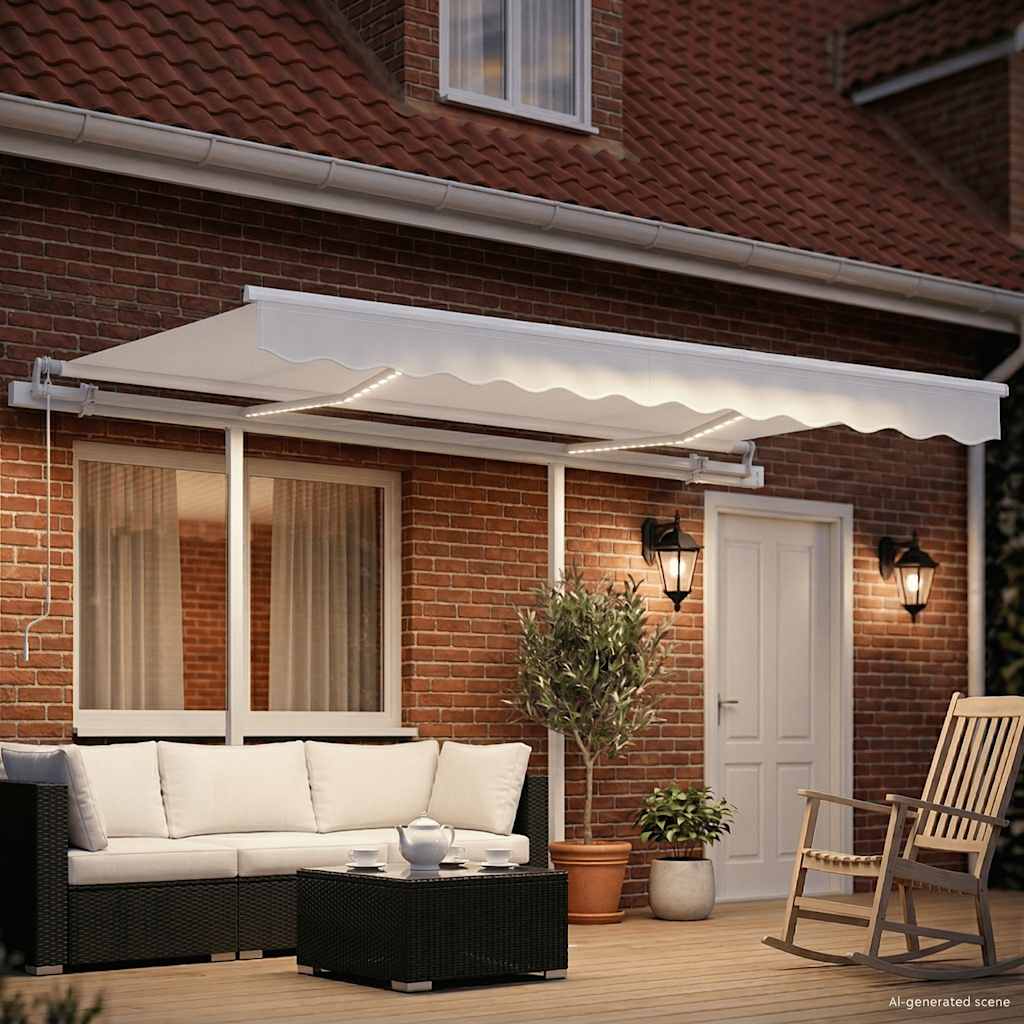 3069902 vidaXL Manual Retractable Awning with LED 3x2,5 m Cream (313199+46833+315093)
