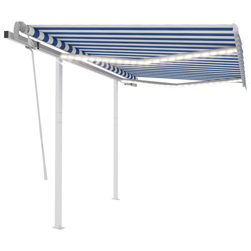 3069921 vidaXL Manual Retractable Awning with LED 3,5x2,5 m Blue and White (313200+46845+315093)