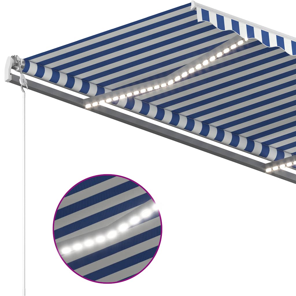 3069921 vidaXL Manual Retractable Awning with LED 3,5x2,5 m Blue and White (313200+46845+315093)