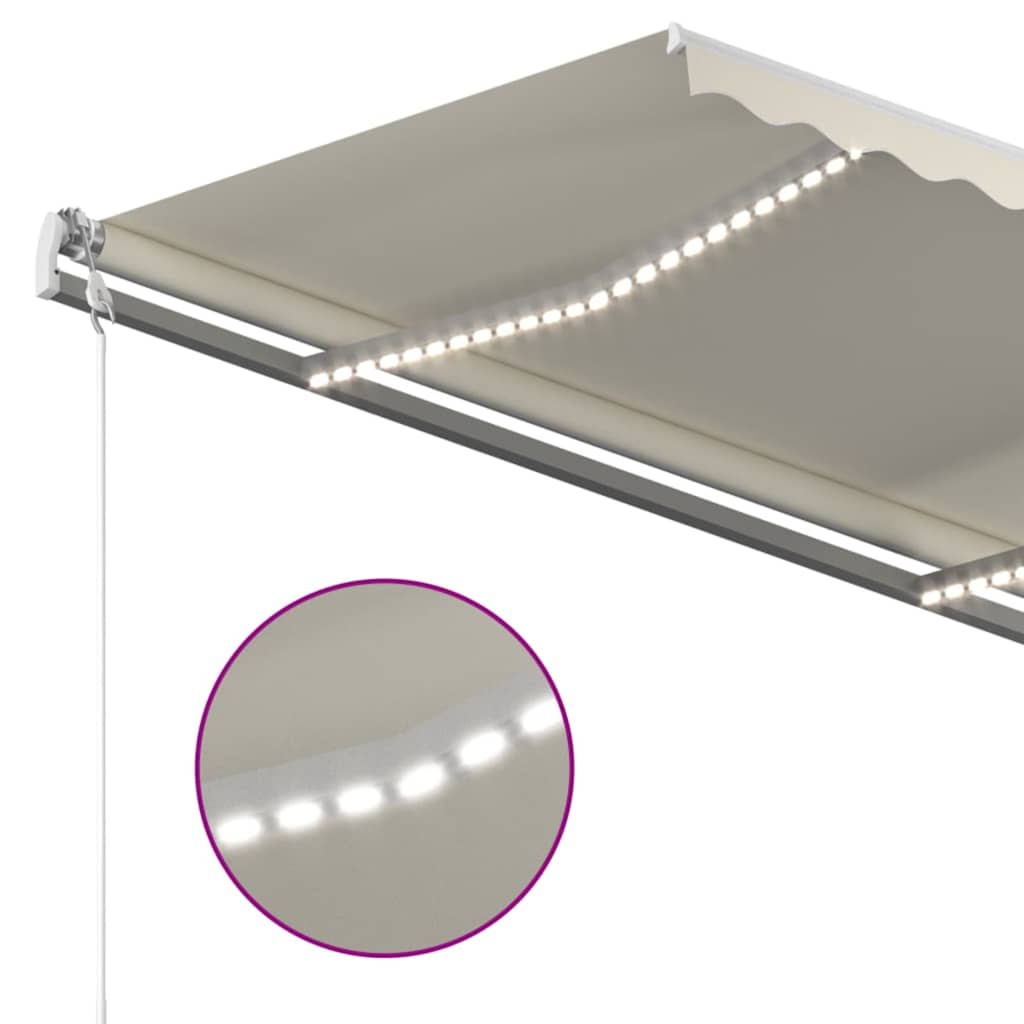 3069922 vidaXL Manual Retractable Awning with LED 3,5x2,5 m Cream (313200+313167+315093)